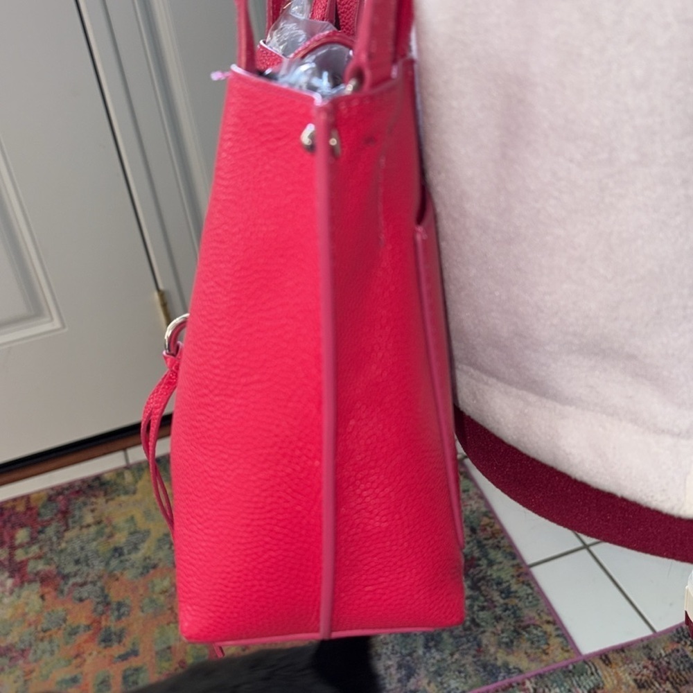 Rebecca Minkoff Satchel Crossbody bag pebbled leather bright pink Silvertone - Picture 7 of 14